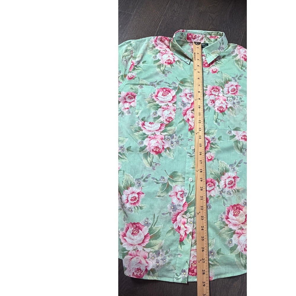Lauren Ralph Lauren Women 1X Sage Green Pink Rose Floral Cotton Shirt Cottage - Picture 5 of 5